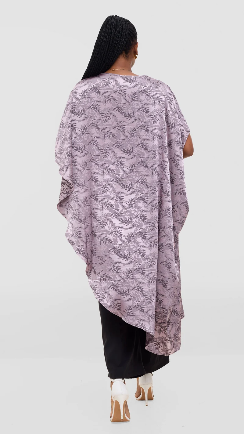 Vivo Liora Asymmetrical Kaftan Top in Satin - Taupe Textured Print