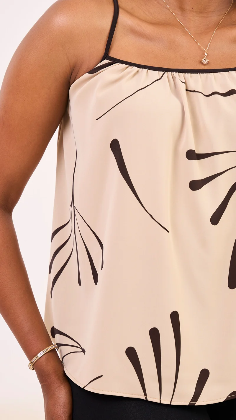Vivo Nuru Strappy Top - Taupe / Chocolate Uri Print