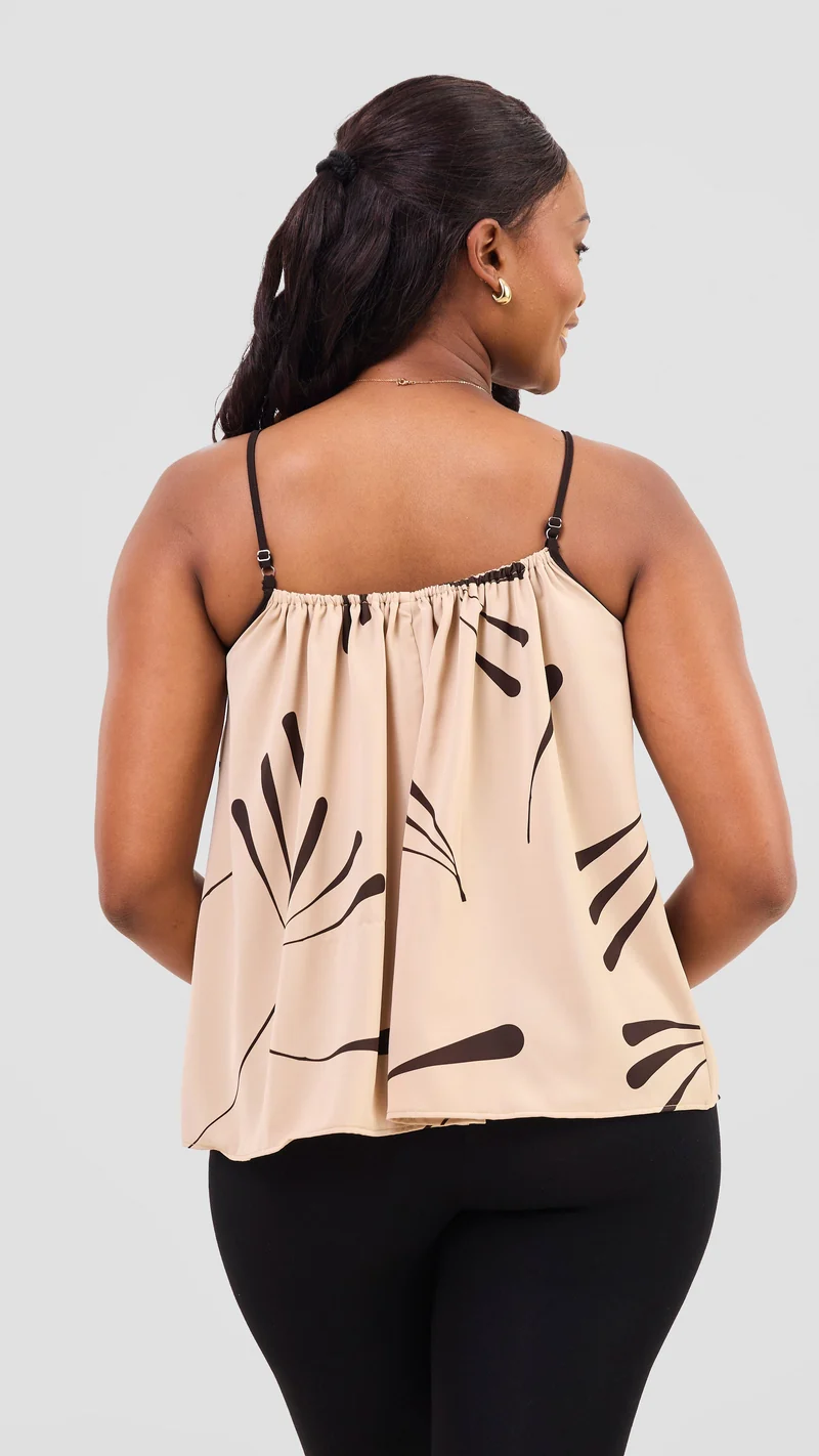 Vivo Nuru Strappy Top - Taupe / Chocolate Uri Print