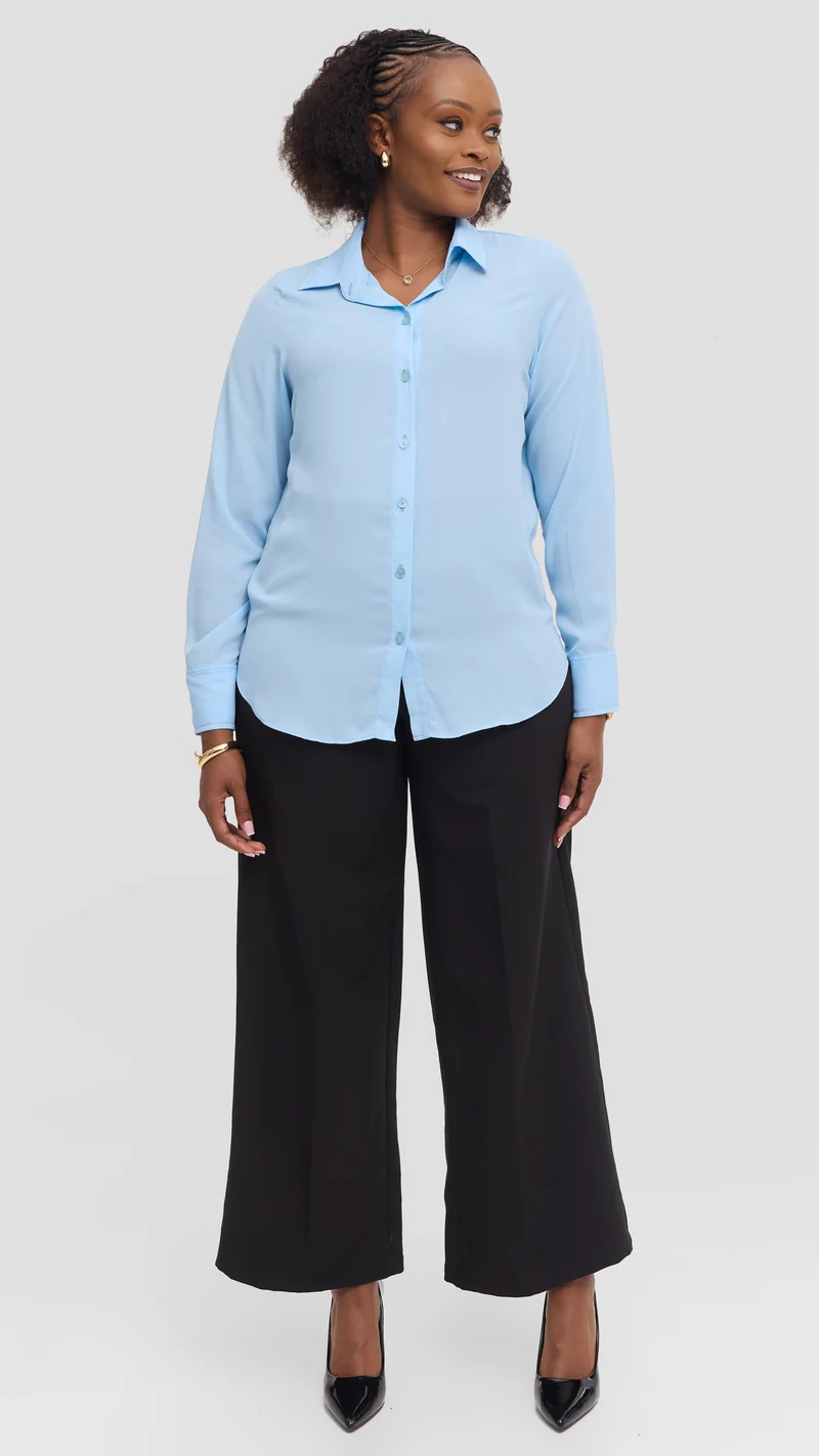 Vivo Button Up Shirt in Chiffon - Light Blue