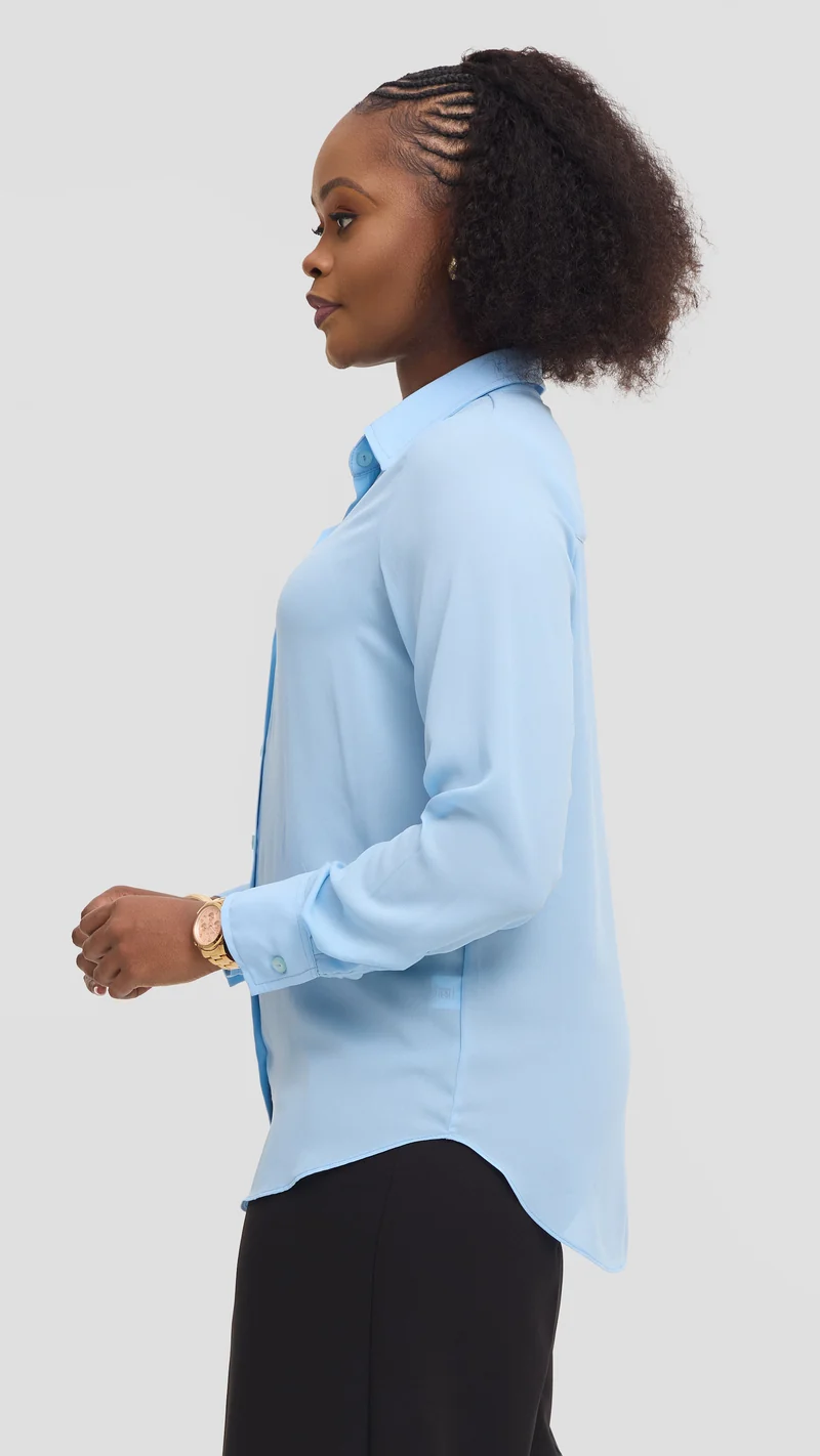Vivo Button Up Shirt in Chiffon - Light Blue