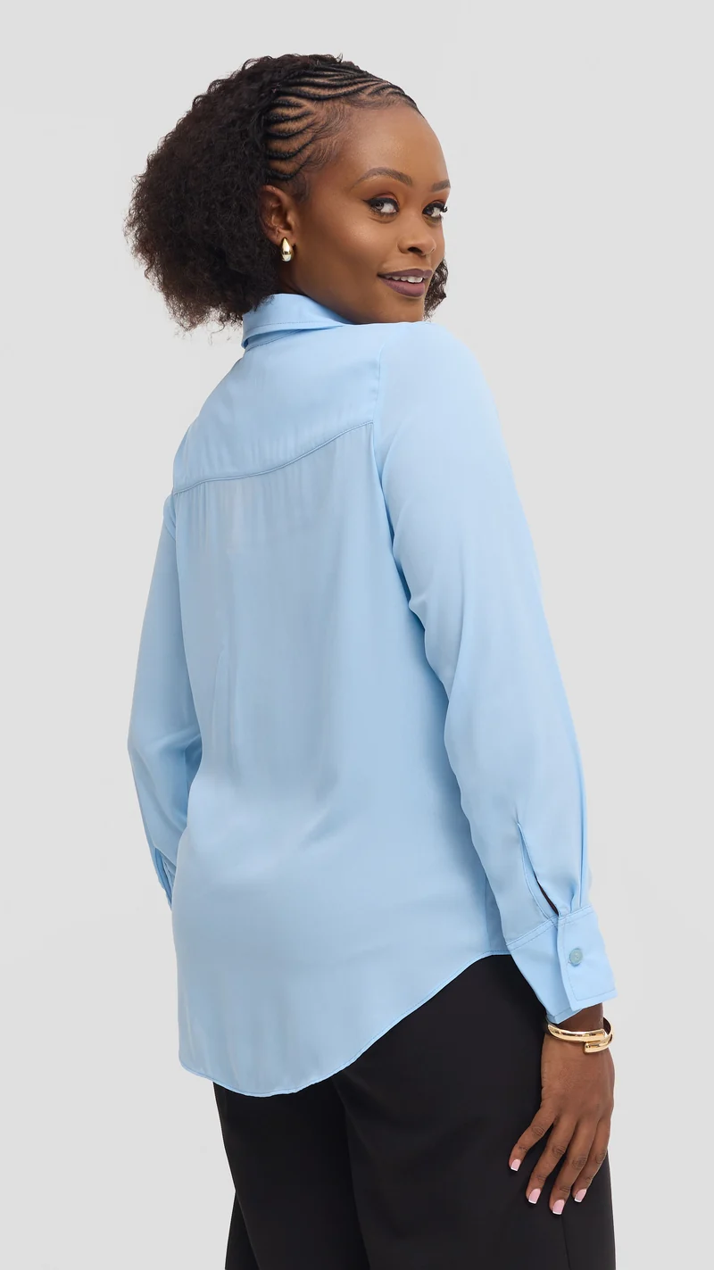 Vivo Button Up Shirt in Chiffon - Light Blue