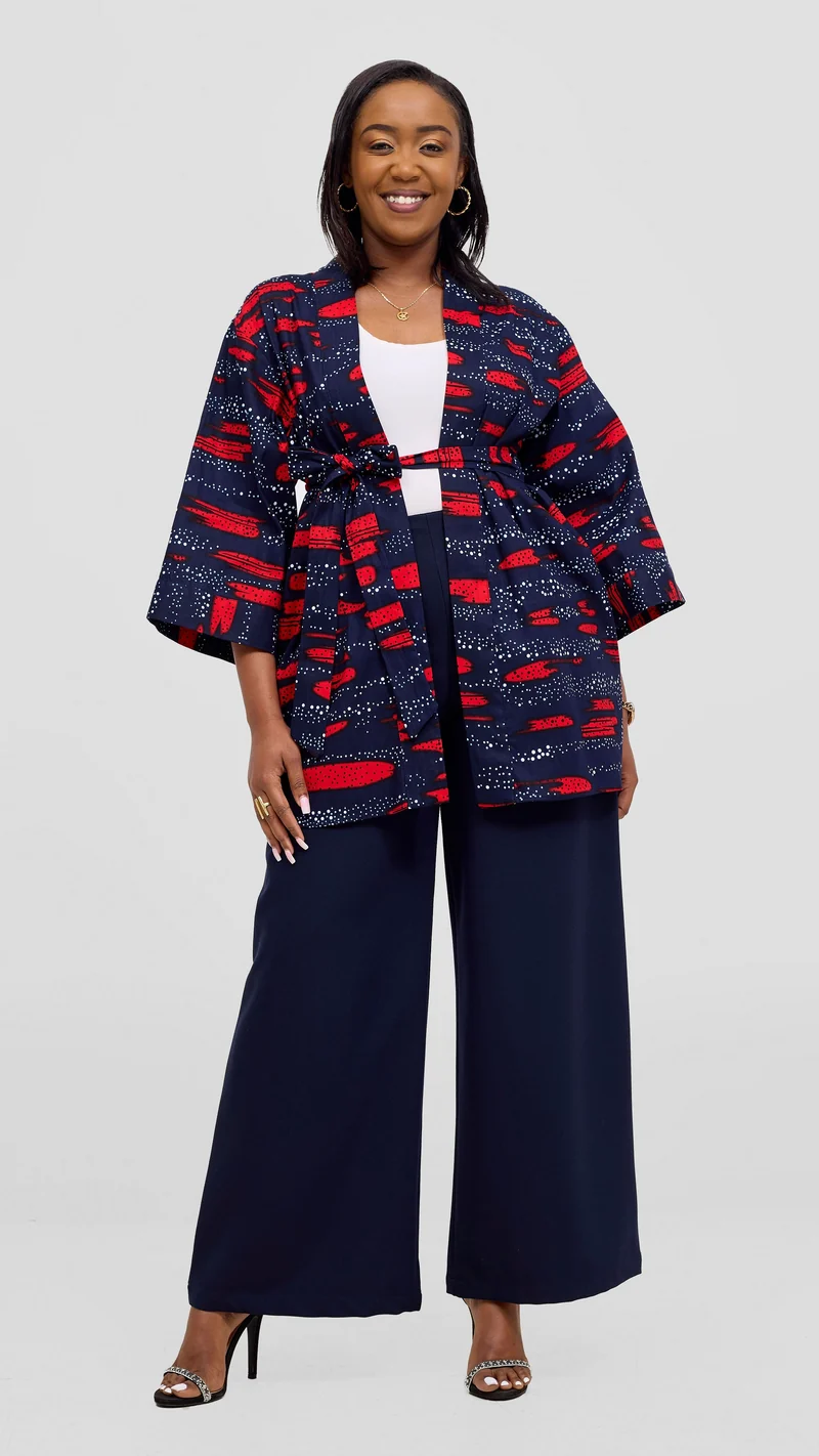 Vivo Short Kimono - Navy / Red Maya Print