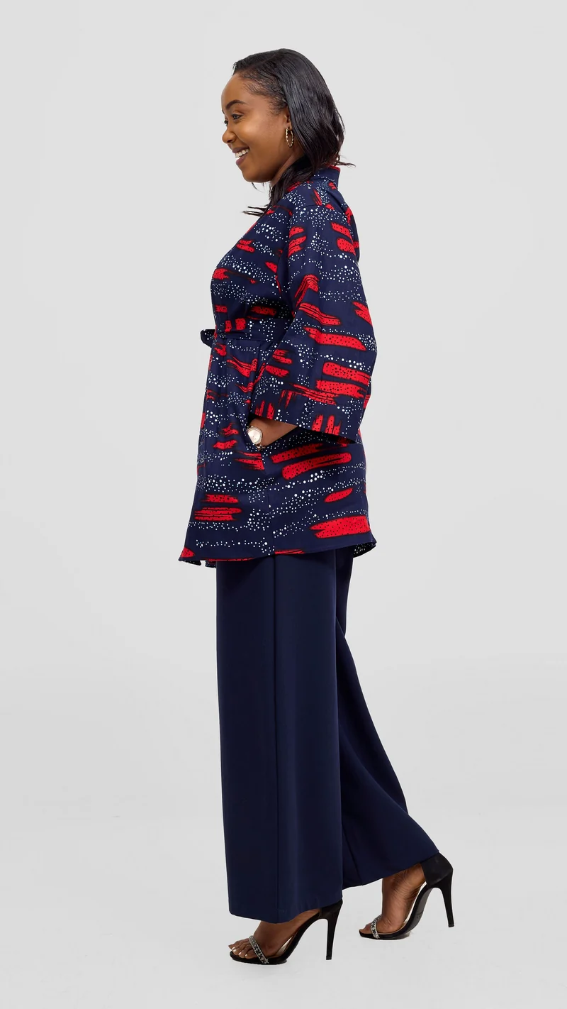 Vivo Short Kimono - Navy / Red Maya Print