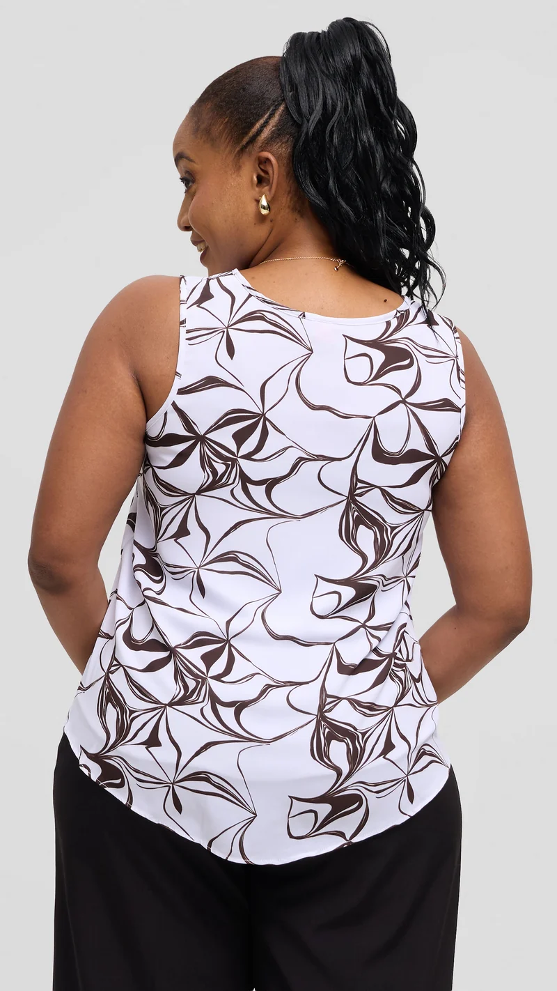 Vivo Sierra Sleeveless Double Layered Top in Chiffon - White / Chocolate Arah Print