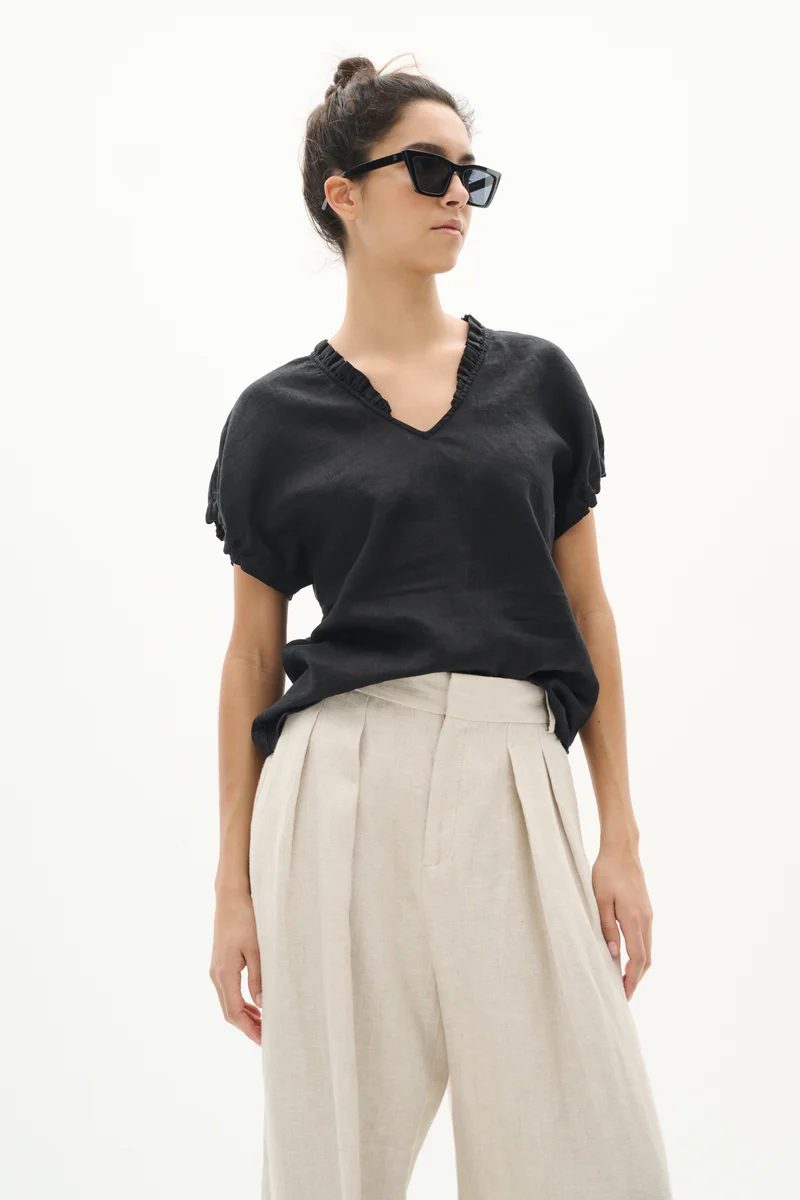 Pantalon en lin ample plissé Yaiza