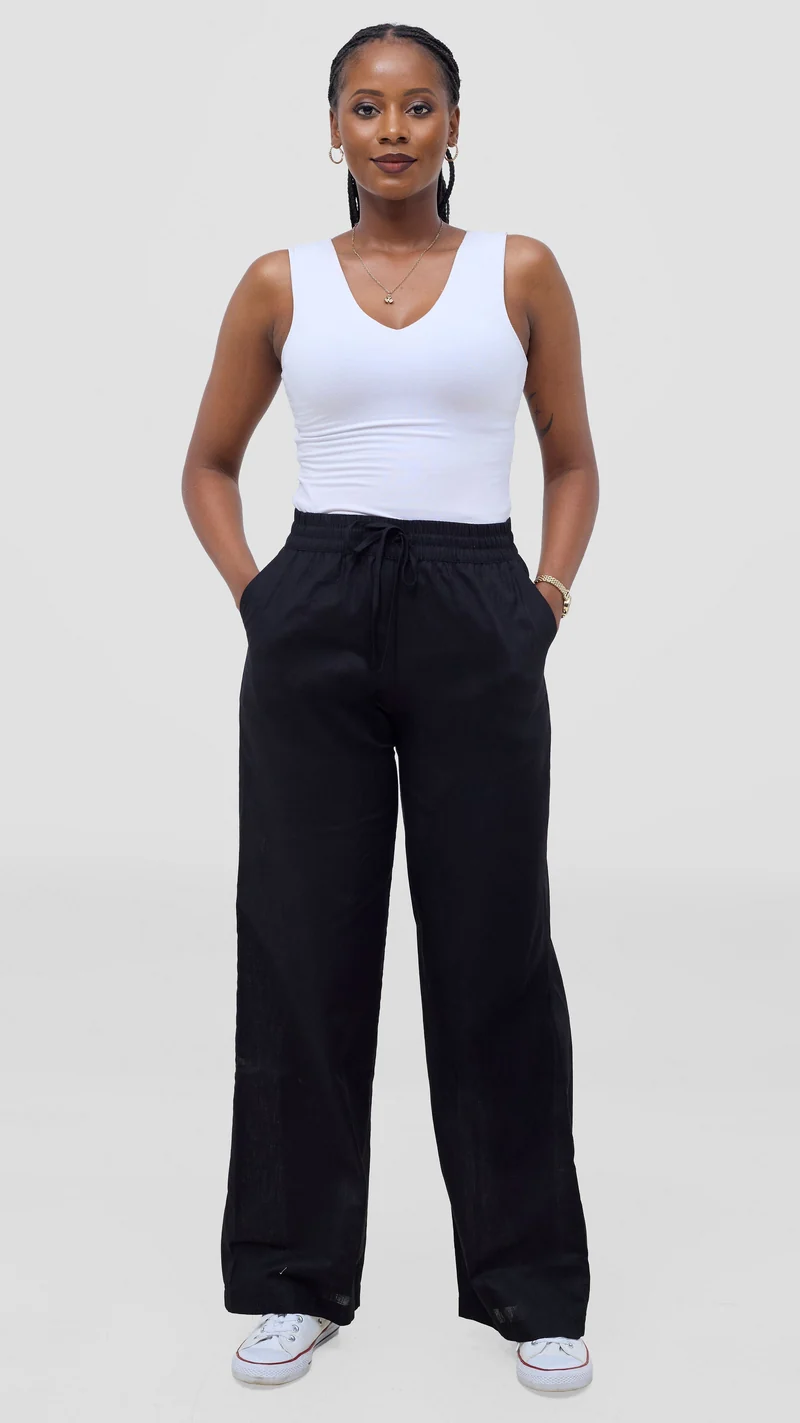 Safari by Vivo Zehra Drawstring Pants in Linen Blend - Black