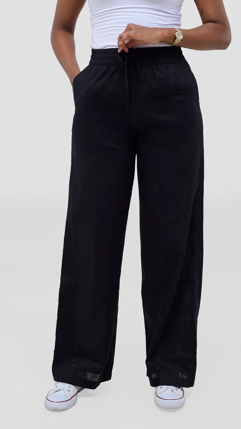Safari by Vivo Zehra Drawstring Pants in Linen Blend - Black