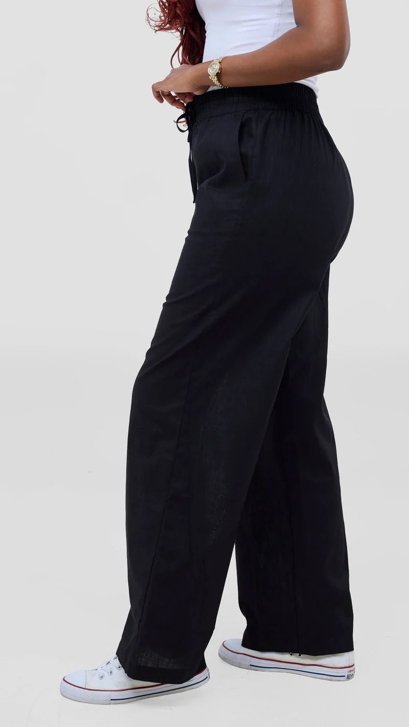 Safari by Vivo Zehra Drawstring Pants in Linen Blend - Black