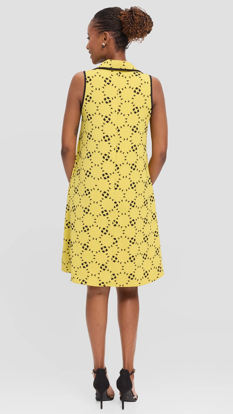 Vivo Asha Sleeveless Knee Length Dress in Twill - Olive / Black Talo Print