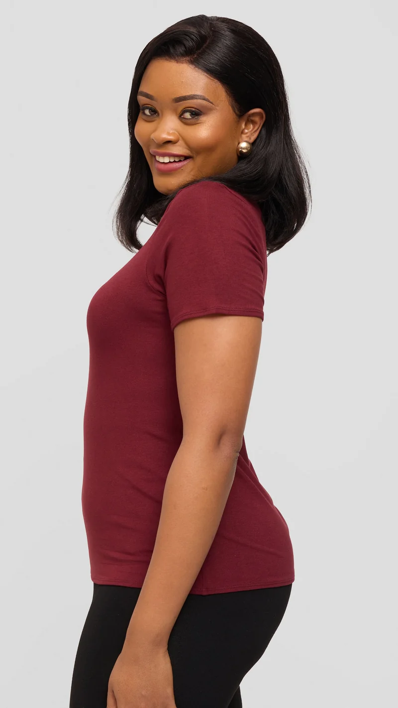 Vivo Basic Short Sleeve Top in Jersey - Burgundy