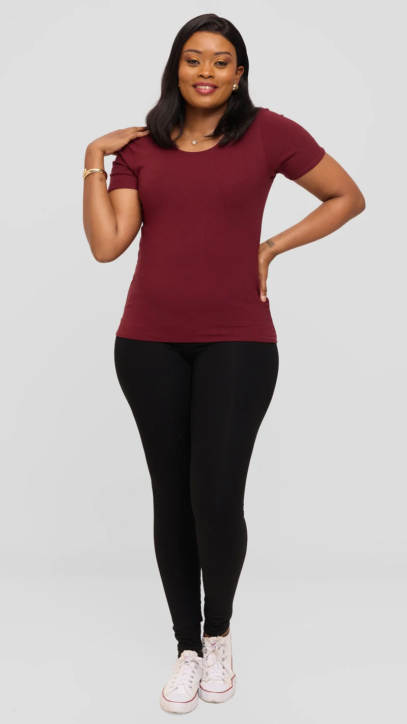 Vivo Basic Short Sleeve Top in Jersey - Burgundy