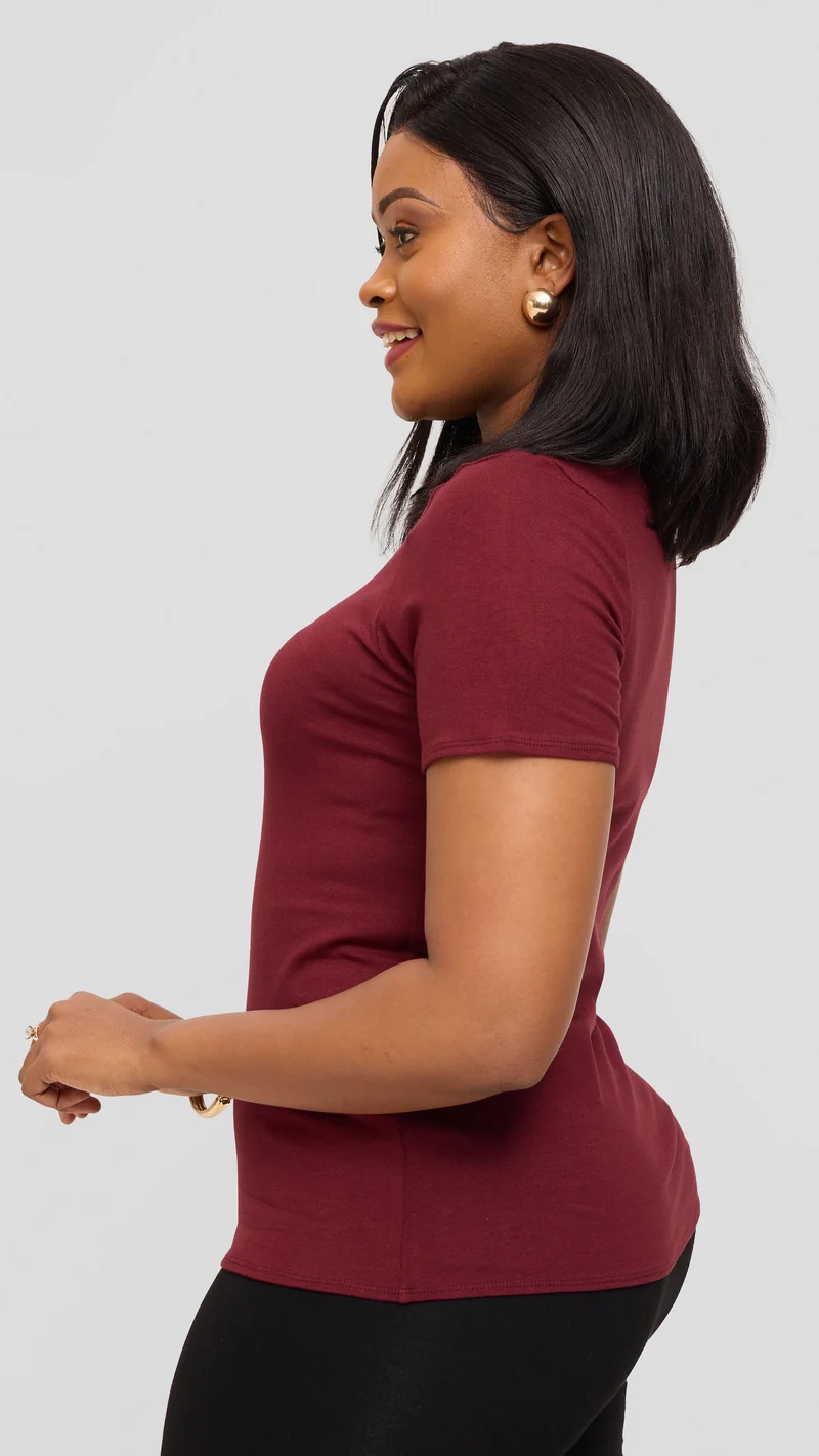 Vivo Basic Short Sleeve Top in Jersey - Burgundy