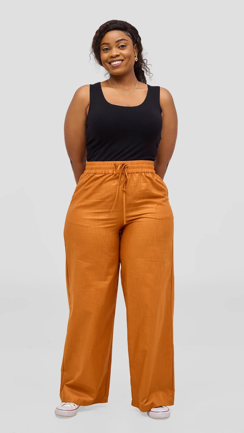 Safari by Vivo Zehra Drawstring Pants in Linen Blend - Rust