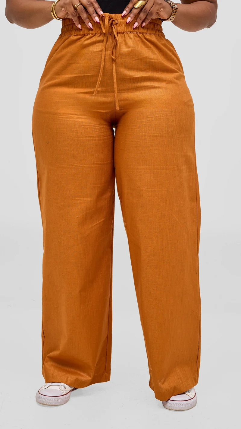 Safari by Vivo Zehra Drawstring Pants in Linen Blend - Rust