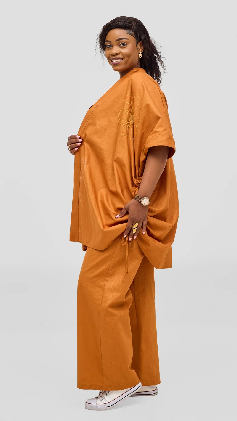 Safari by Vivo Zehra Drawstring Pants in Linen Blend - Rust
