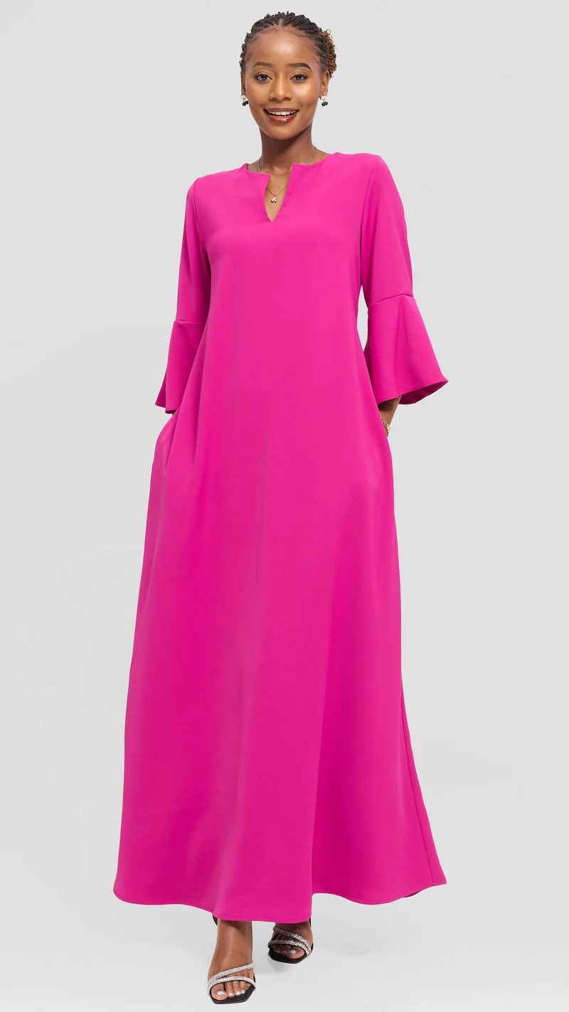 Vivo Zola 3/4 Sleeve Maxi Dress in Crepe - Fuschia