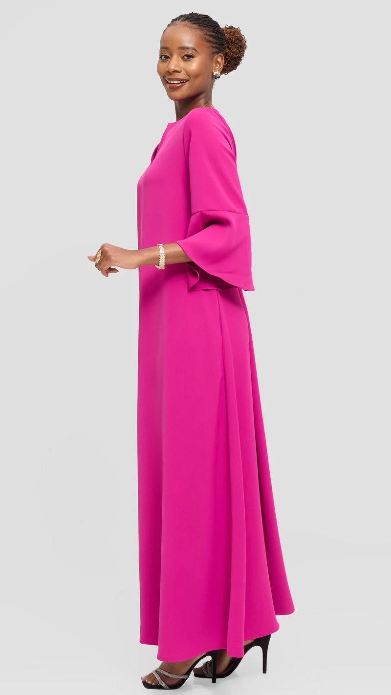 Vivo Zola 3/4 Sleeve Maxi Dress in Crepe - Fuschia