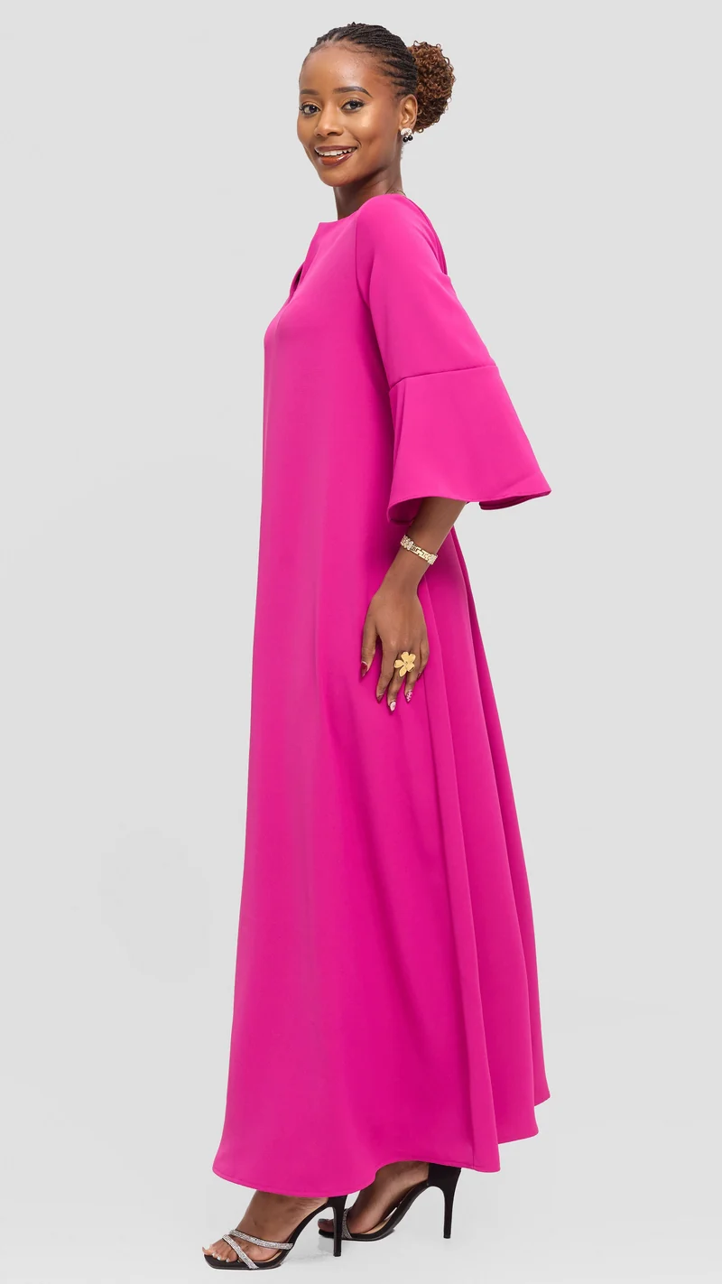 Vivo Zola 3/4 Sleeve Maxi Dress in Crepe - Fuschia