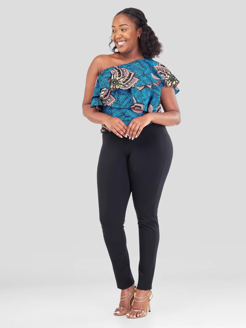 Vivo Naya One Shoulder Flounce Top - Tawi