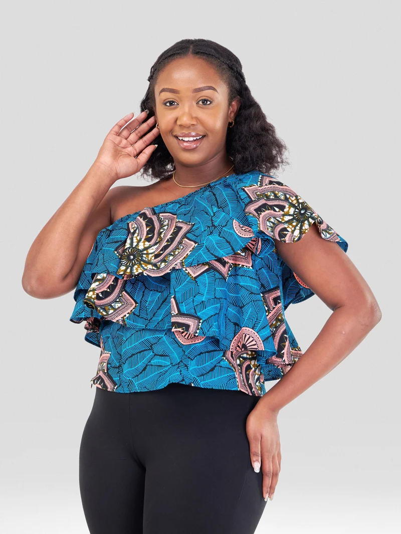 Vivo Naya One Shoulder Flounce Top - Tawi