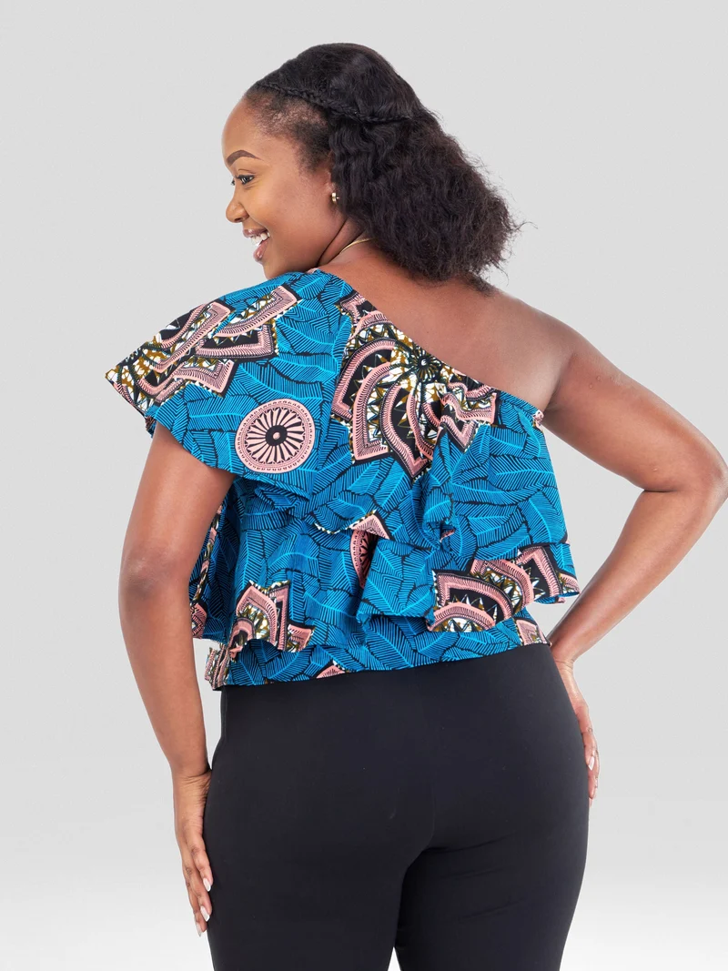 Vivo Naya One Shoulder Flounce Top - Tawi
