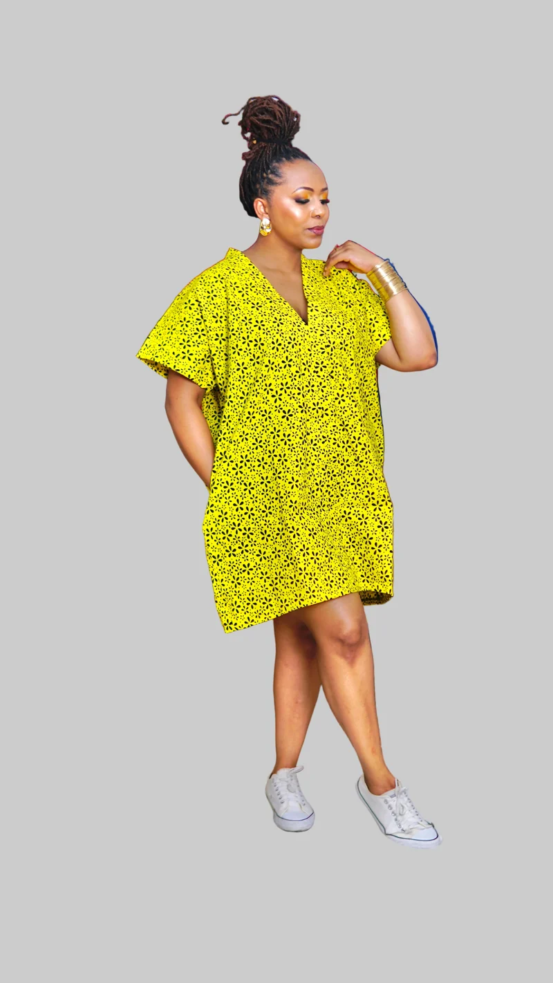 Mnubistyle Lemon Ankara Mini Dress