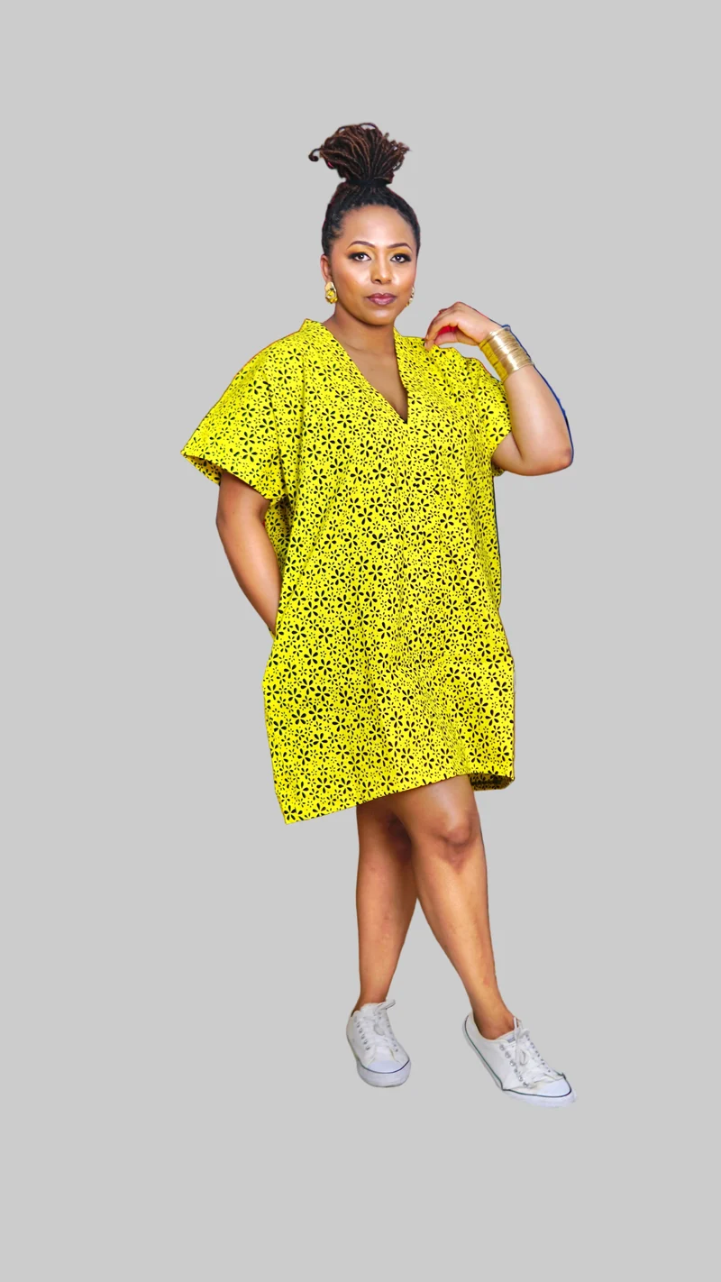 Mnubistyle Lemon Ankara Mini Dress