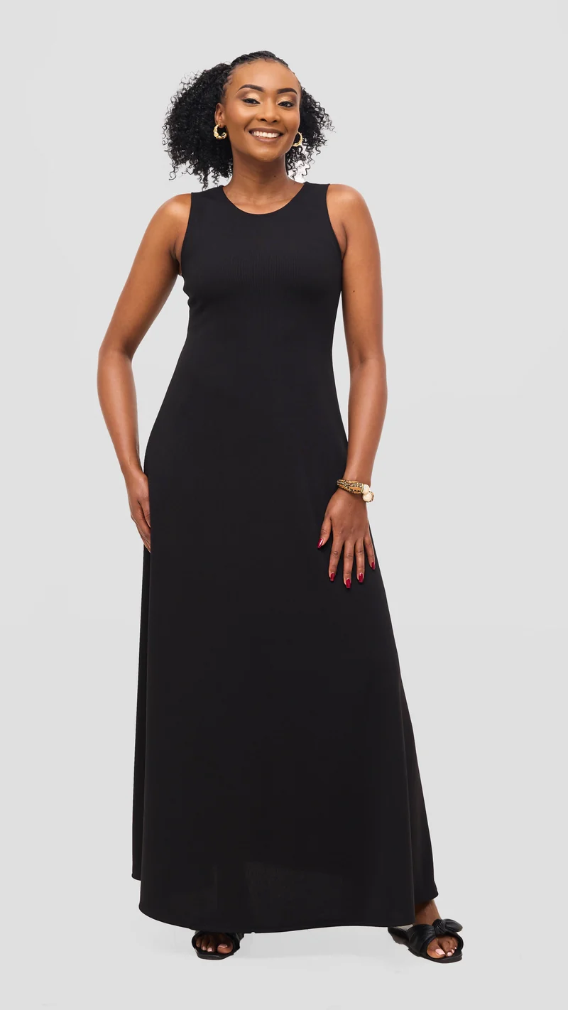 Vivo Maxi Dress in Stretch Rib - Black
