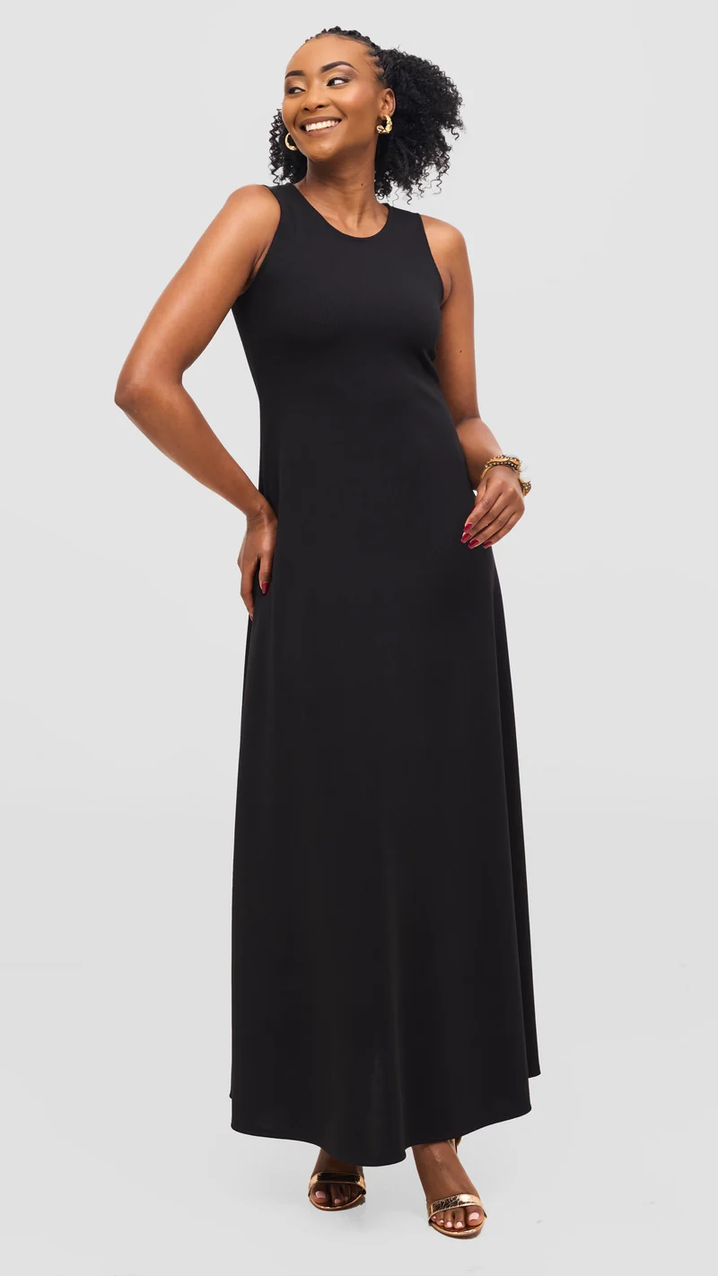 Vivo Maxi Dress in Stretch Rib - Black