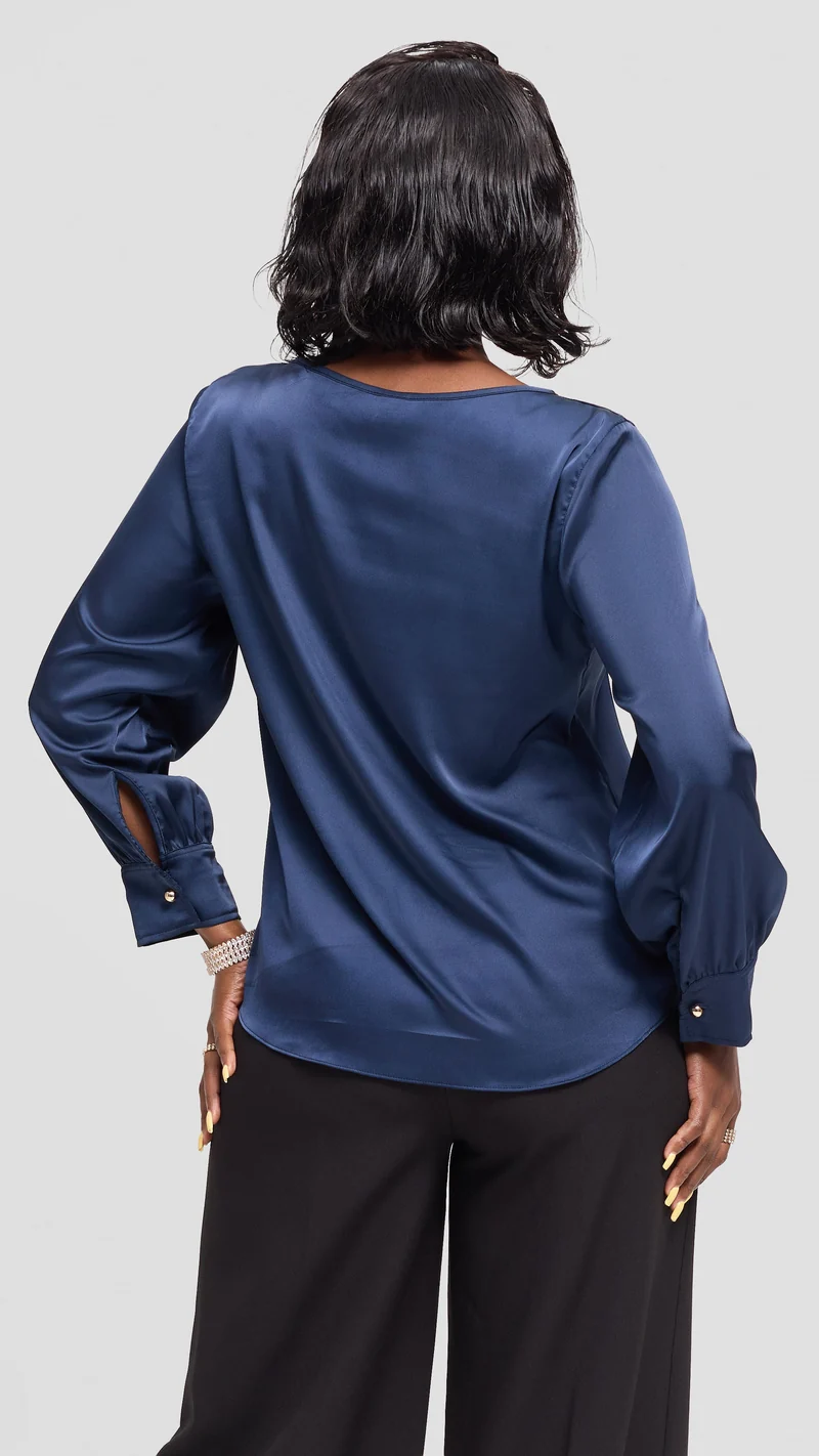 Vivo Tatili Bishop Long Sleeve Top in Satin - Navy
