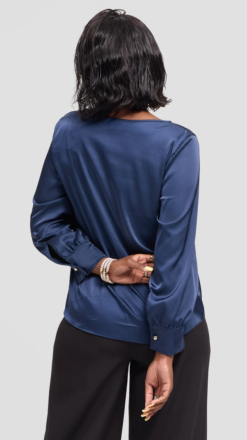 Vivo Tatili Bishop Long Sleeve Top in Satin - Navy