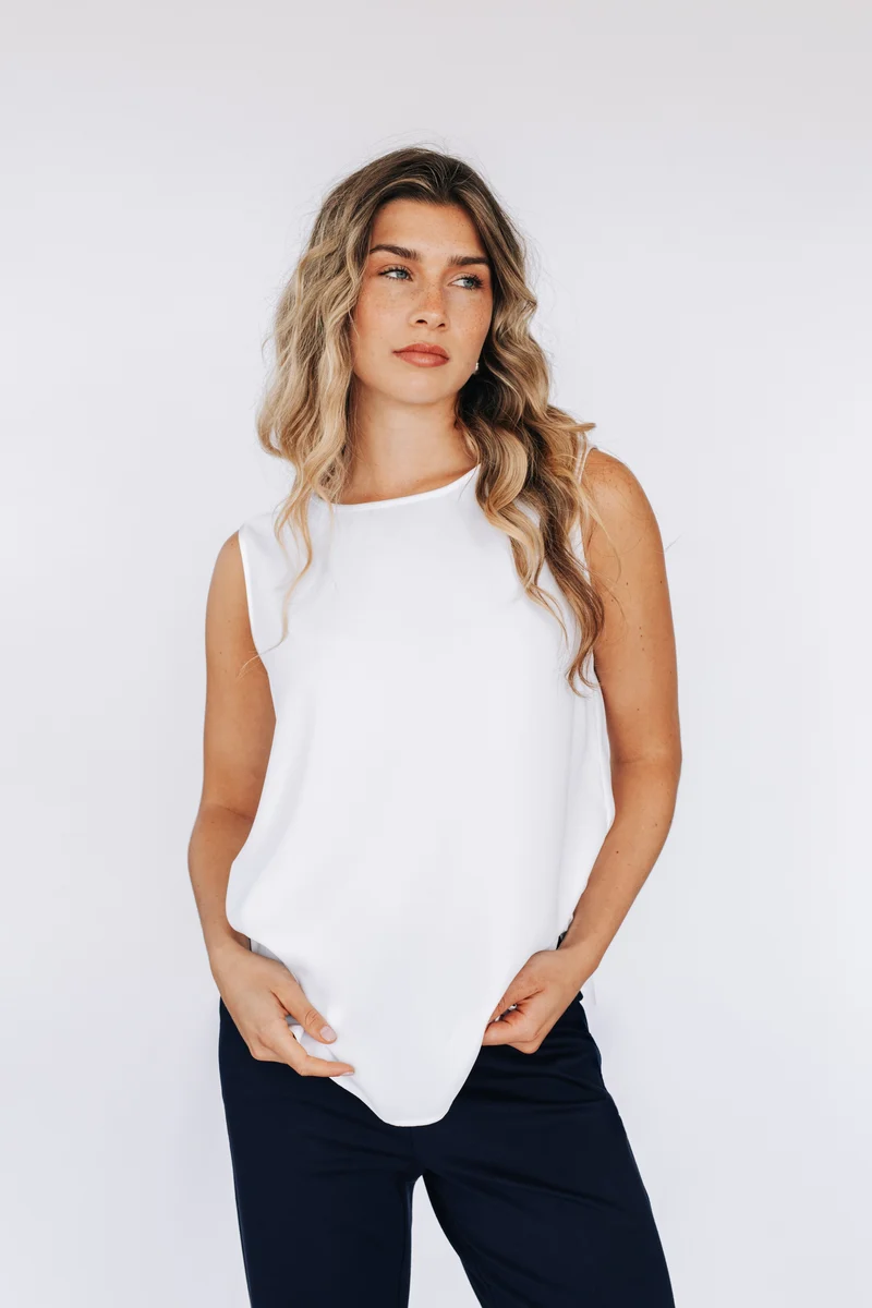 Blouse sans manches réversible avec bande satin - Blanc