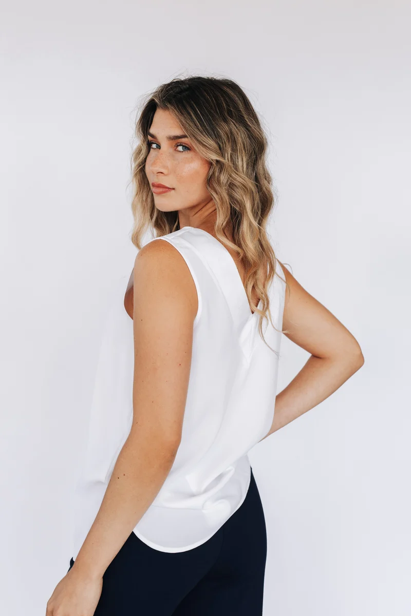 Blouse sans manches réversible avec bande satin - Blanc