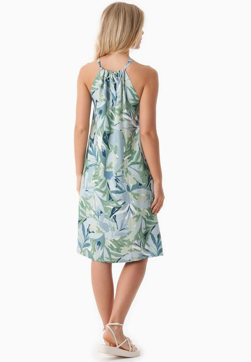 Neckholder-Kleid aus LENZING™ ECOVERO™ mit Blattmuster