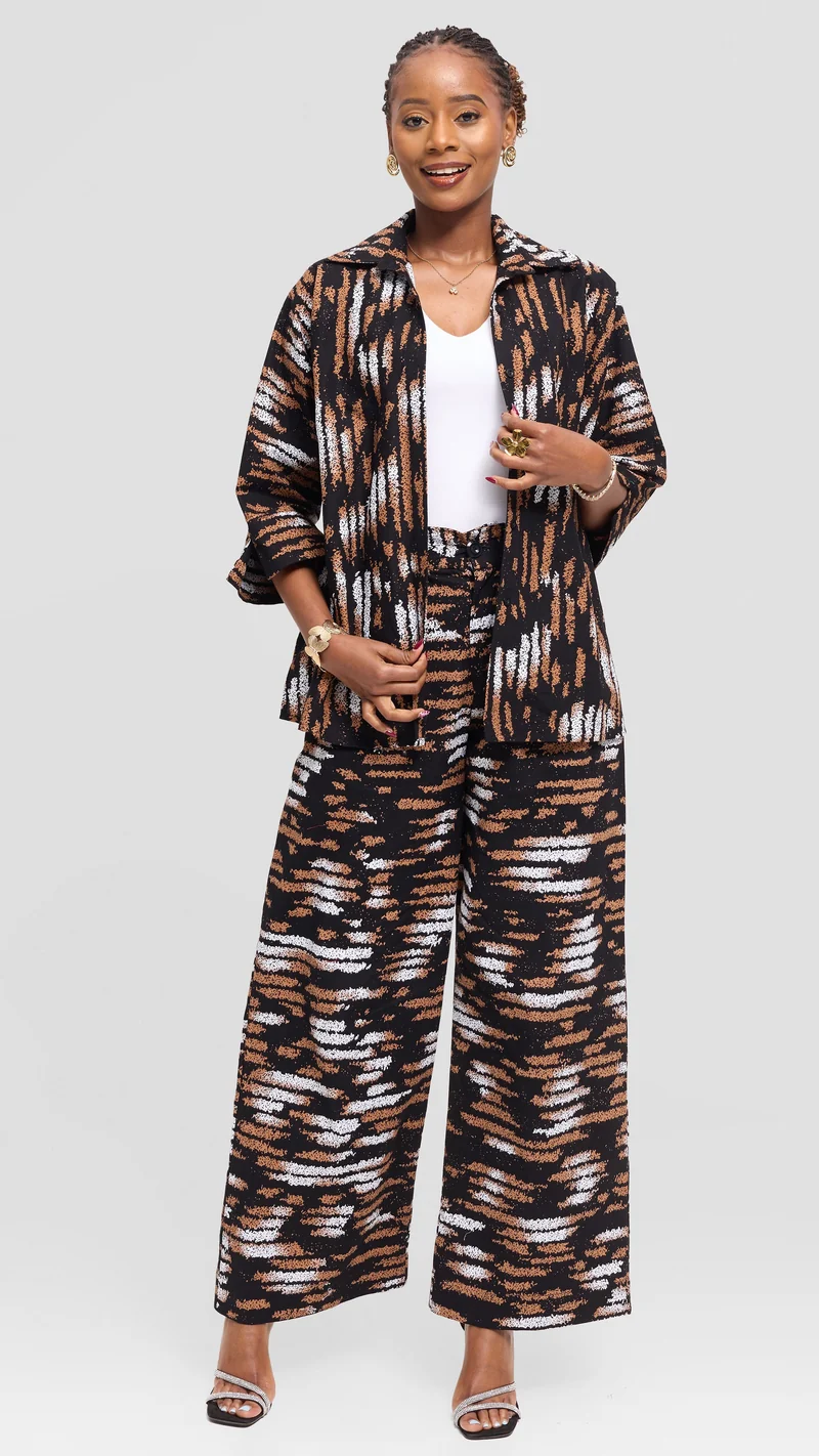 Vivo Pleated Wide Leg Pants in Kitenge - Nyati Print