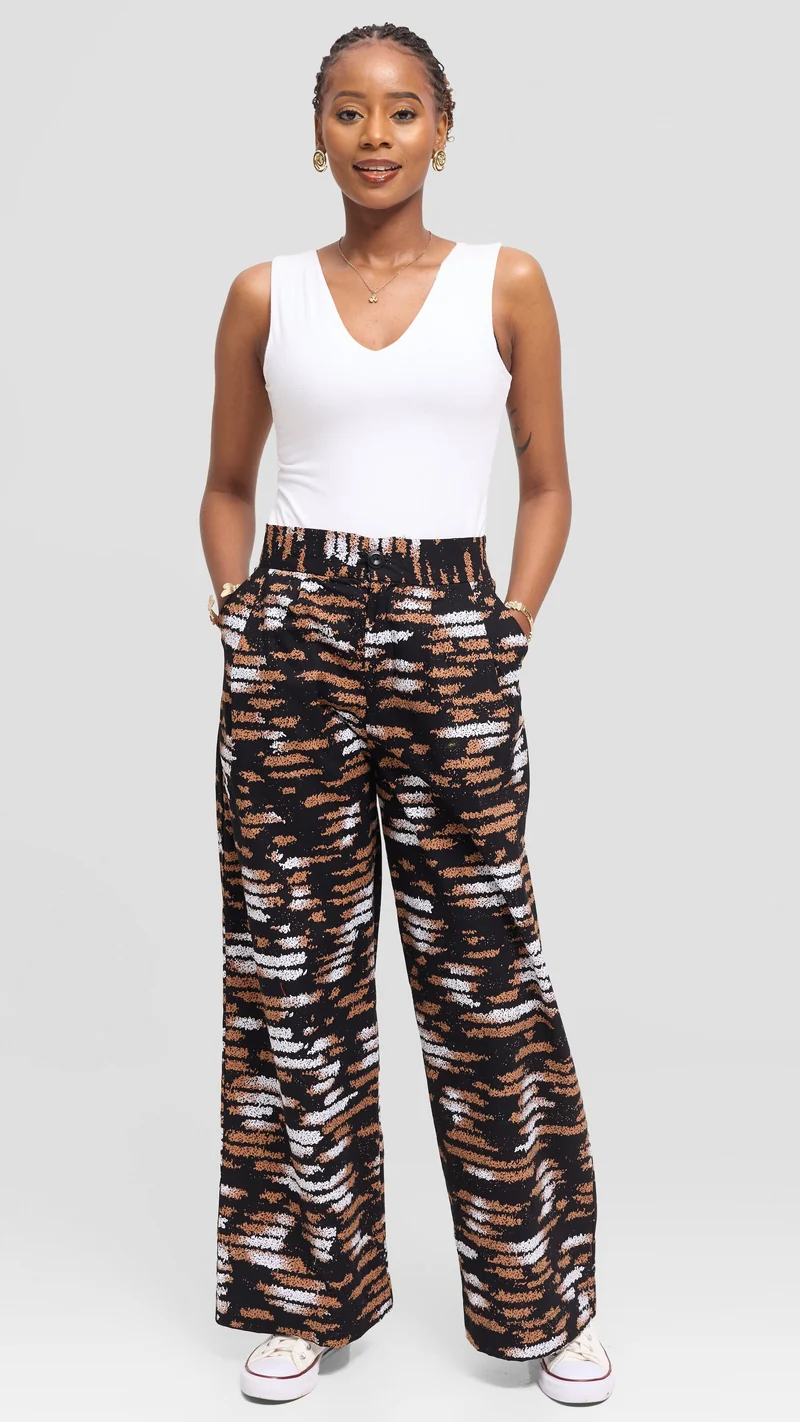 Vivo Pleated Wide Leg Pants in Kitenge - Nyati Print