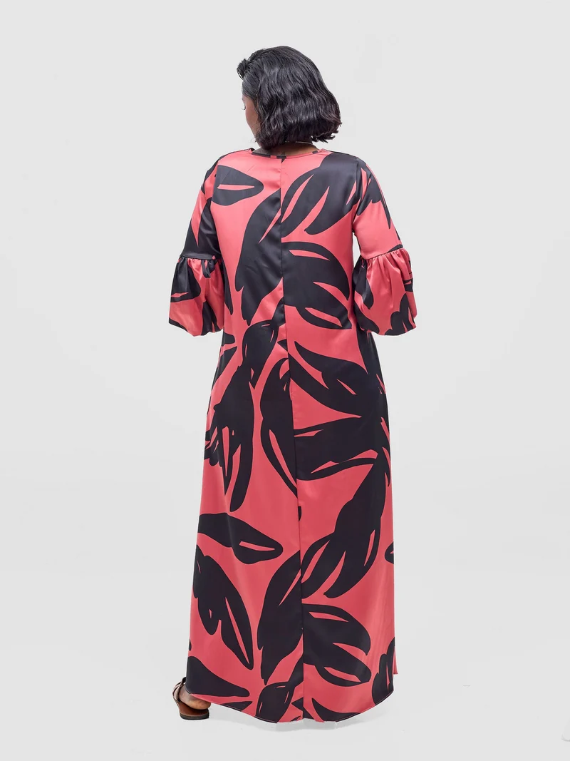 Vivo Hanabi Tent Maxi Dress - Dark Rust / Black Lia Print