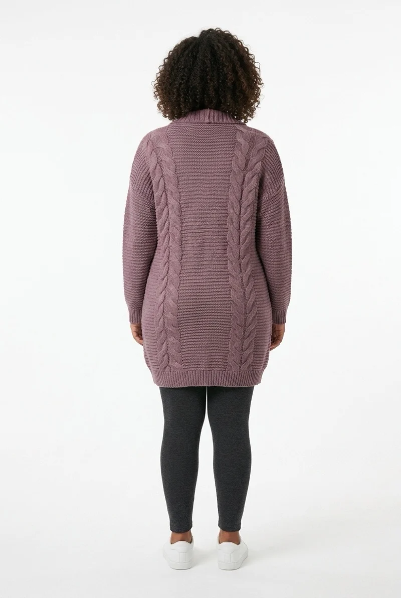 Stylish Sisters Cable-Knit Open-Front Longline Cardigan Sweater - Pink