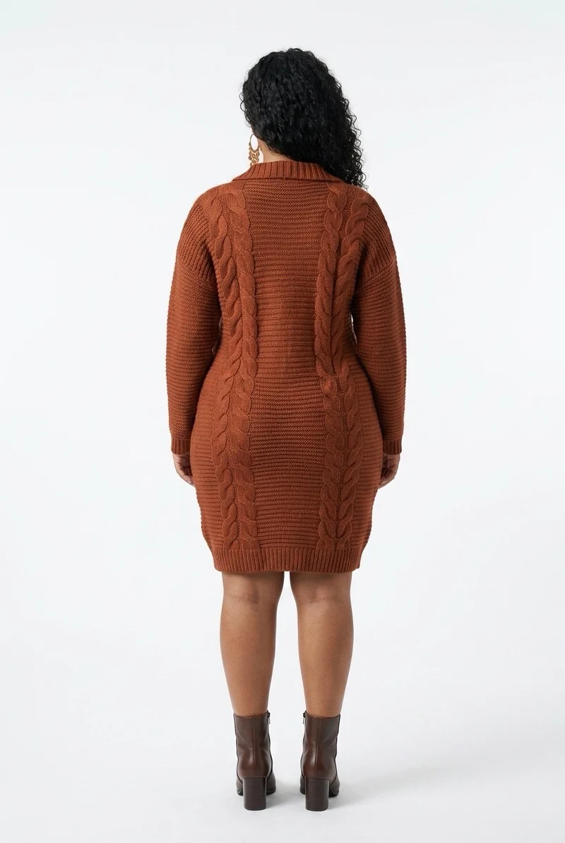 Stylish Sisters Cable-Knit Open-Front Longline Cardigan Sweater - Burnt Orange
