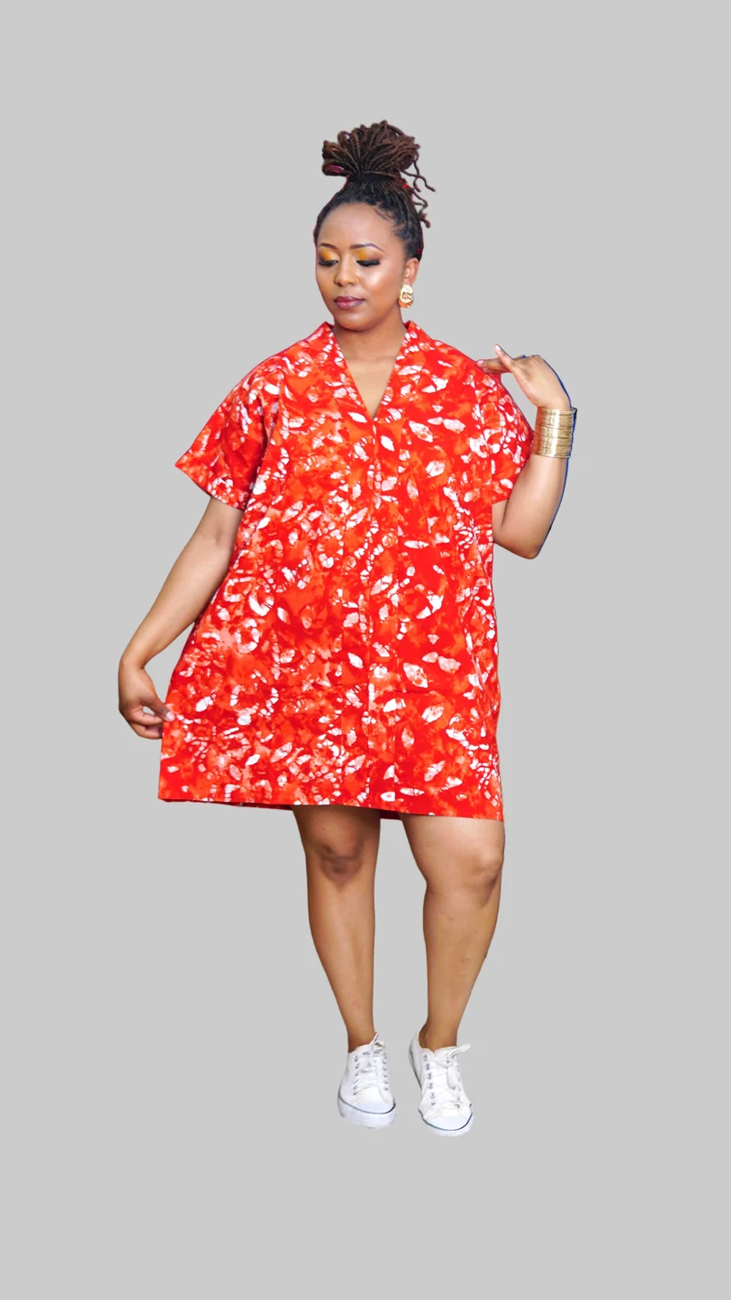 Mnubistyle Orange Ankara Mini Dress