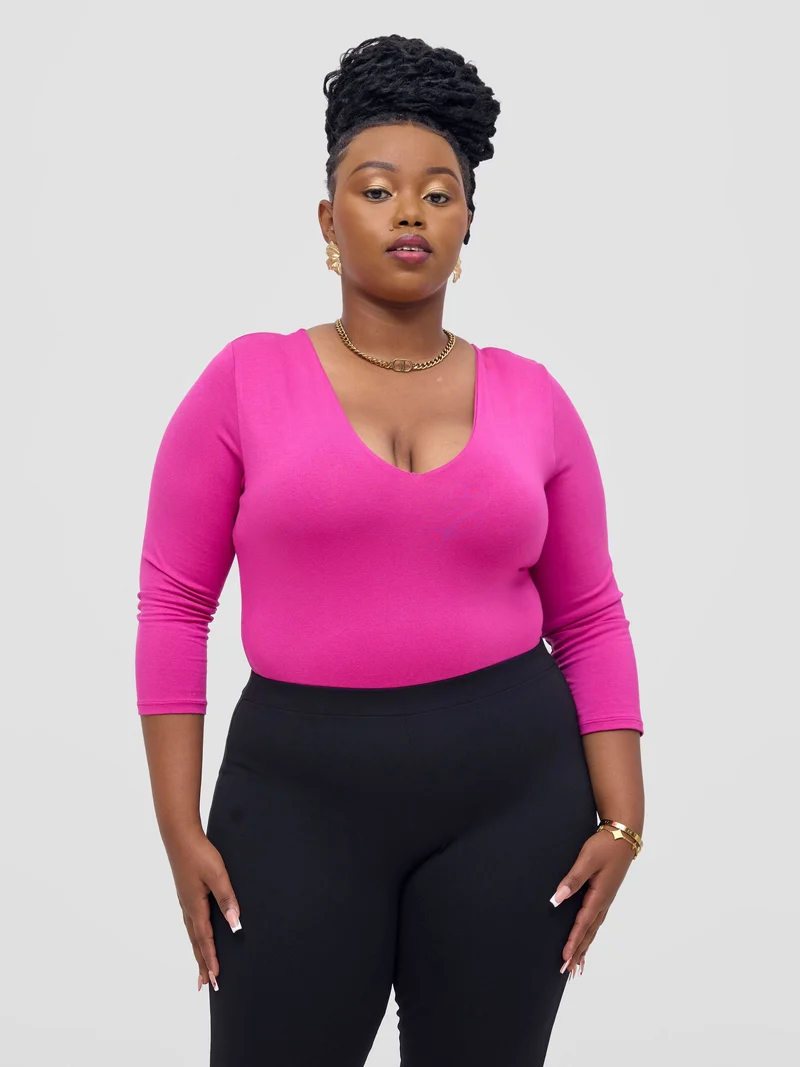 Vivo Basic 3/4 Sleeved Double Layered Bodysuit - Pink