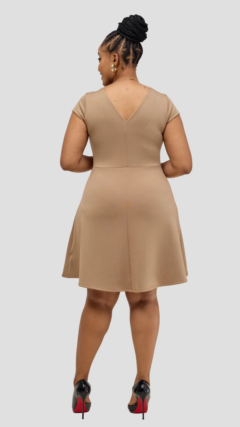 Vivo Nora Front Pleat Knee Length Dress - Taupe