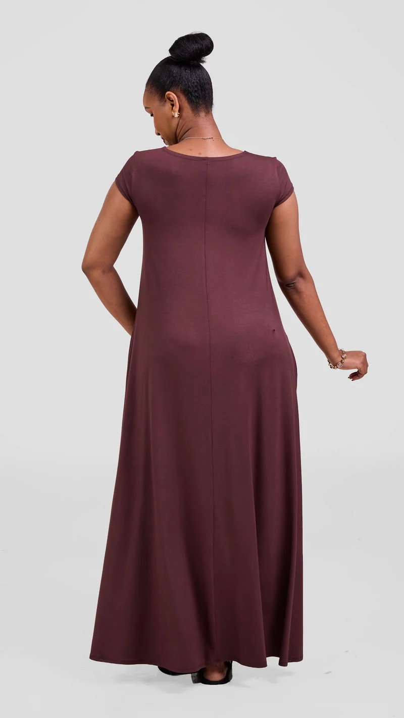 Vivo Leila Cap Sleeved Tent Maxi Dress- Dark Brown