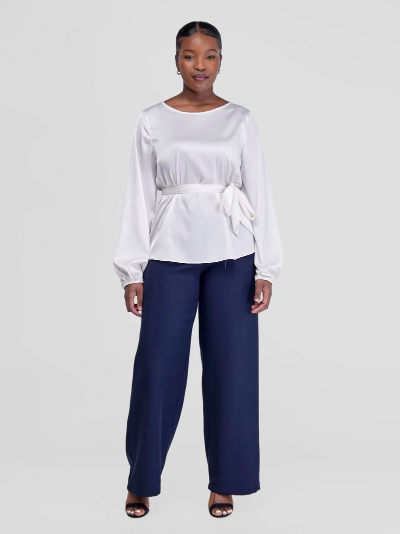 Vivo Basic Satin Bishop Sleeved Top - White