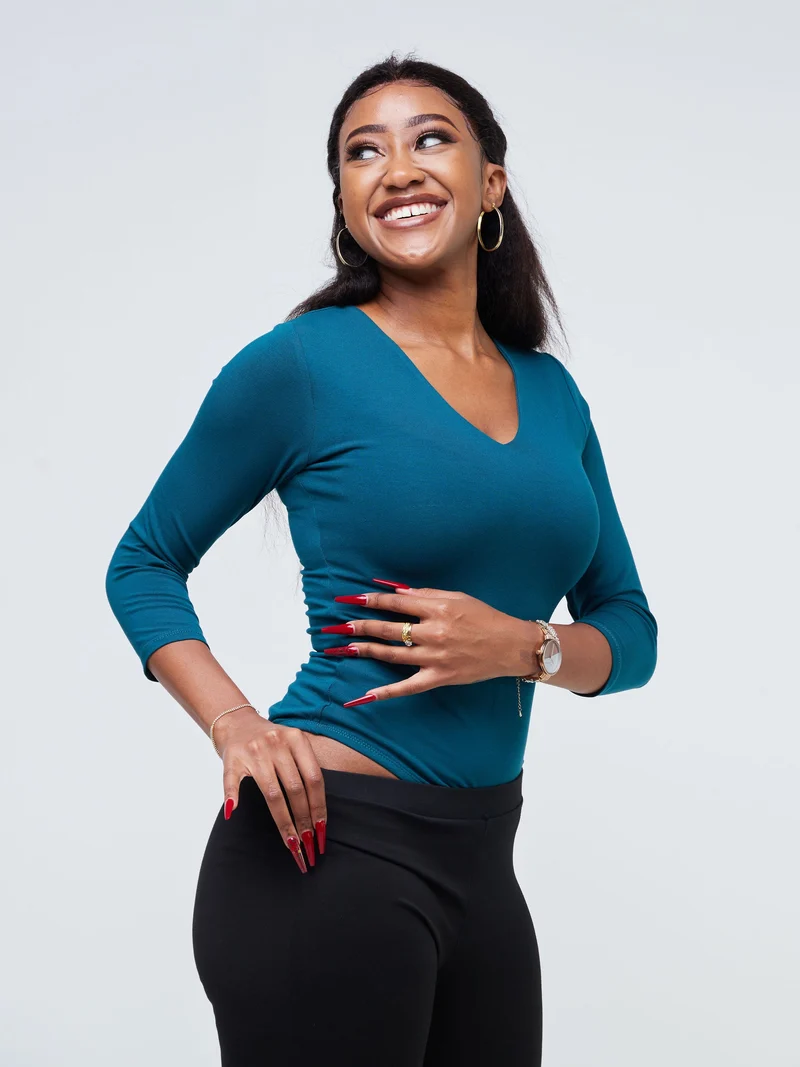 Vivo Basic 3/4 Sleeved Double Layered Bodysuit - Teal
