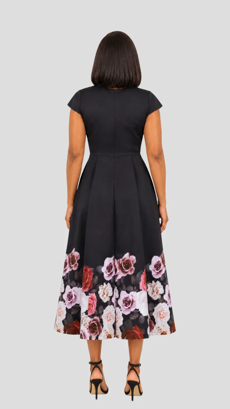 The Fashion Frenzy Novella Rose Midi Dress - Black