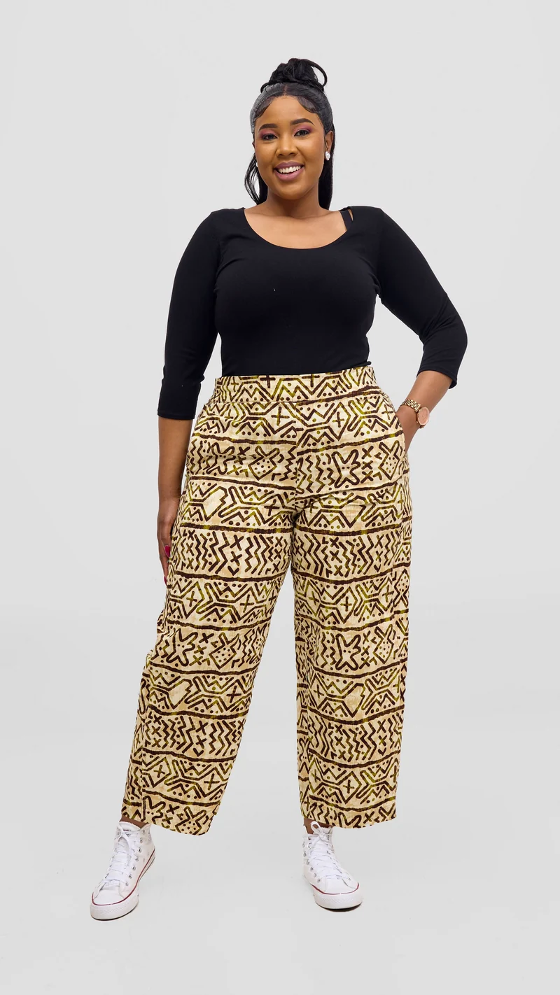 Safari Tara Barell Pants - Olive / Brown Khoi Print