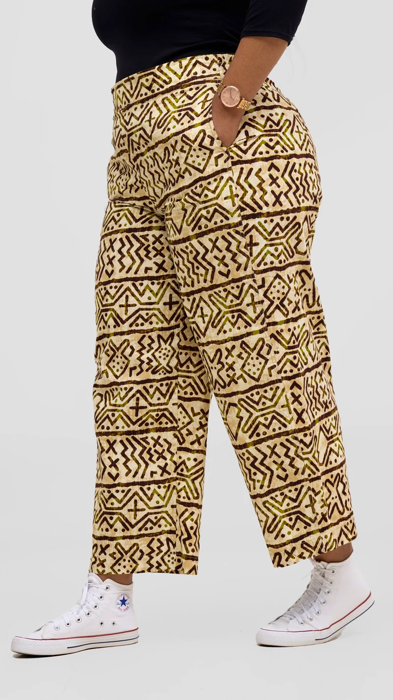 Safari Tara Barell Pants - Olive / Brown Khoi Print