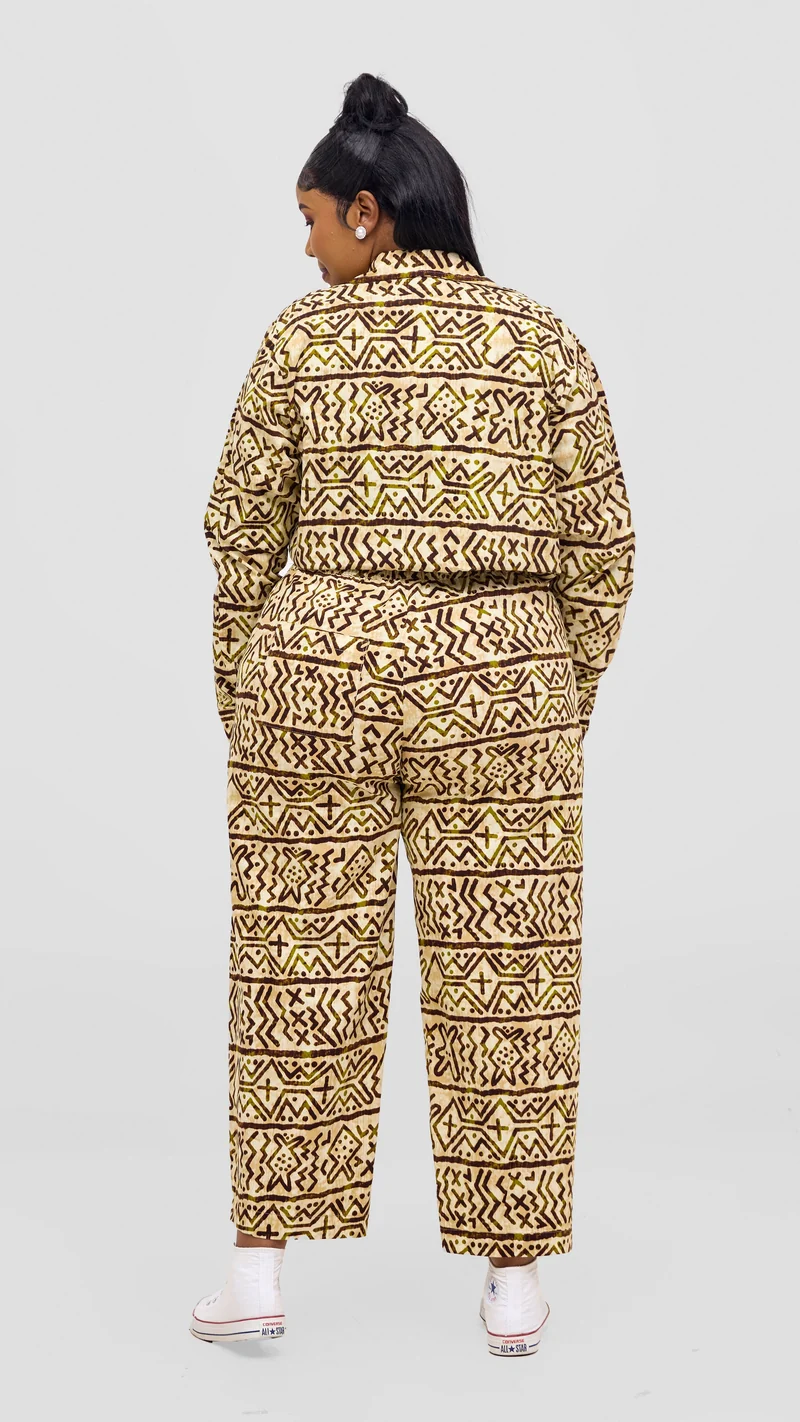 Safari Tara Barell Pants - Olive / Brown Khoi Print